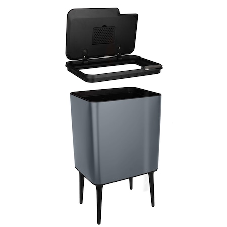 Home-Complete Trash Can 8.7-Gallon Trash Can with Lid, Removable Legs, & 3L Recycling/Compost Bin Odor-Resistant ST-TRSH-GRY
