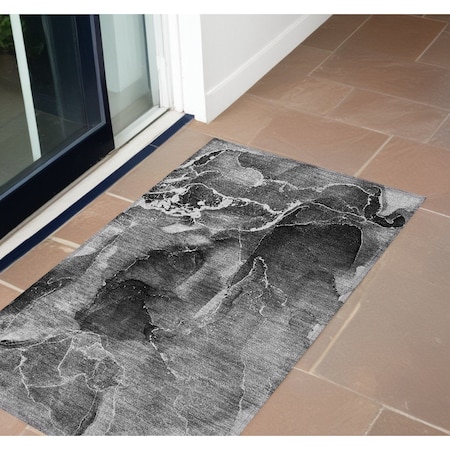 Homeroots 2' X 3' Black Gray and White Abstract Washable Non Skid Indoor Outdoor Area Rug 559442