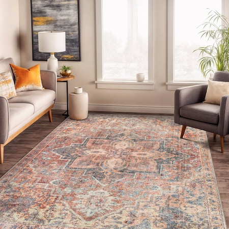 World Rug Gallery Multicolor Washable Rug - Vintage Look with Flat Pile Comfort 5 ft x 7 ft WR174MULTI5X7