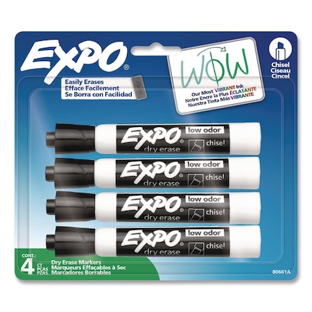 Expo Dry Erase Marker, Chisel Tip, Black, 4PK 80661