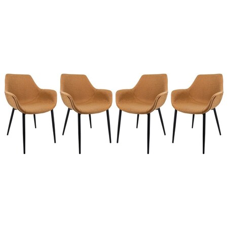Leisuremod Markley Modern Leather Dining Arm Chair with Metal Legs, Light Brown, 4PK EC26BR4