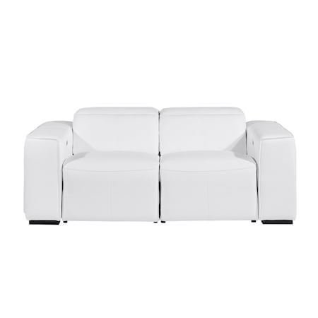 Homeroots 77in White and Brown Italian Leather Power Reclining Loveseat With Storage 720551