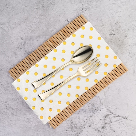 Smarty Had A Party White with Gold Dots Paper Dinner Napkins 600 Napkins, 600PK 3193-CASE