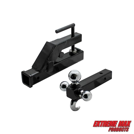 Extreme Max Extreme Max 5001.1376 Clamp-On Tractor Bucket Receiver Adapter and Tri-Ball Hitch with Tow Hook 5001.1376