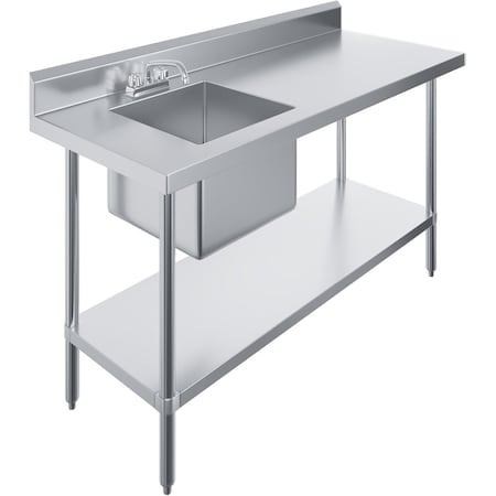 Amgood 60 in. x 24 in. Stainless Steel Work Table with Built-in Left Prep Sink and Faucet WTWTPS-2460-L-F-Z