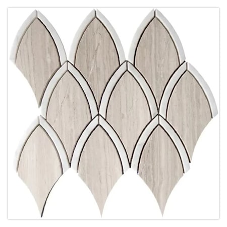 Apollo Tile 9x10 Polished Wooden Grey Beige Bianco Carrara Marble Fish Scale Wall and Floor Tile 3sqft/case, 5PK APLTRL8830A