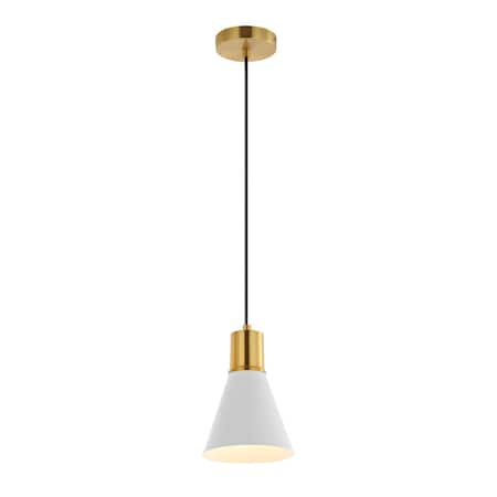 Jonathan Y Apollo 6" 1-Light Mid-Century Modern Iron LED Pendant, White/Brass Gold JYL6131B
