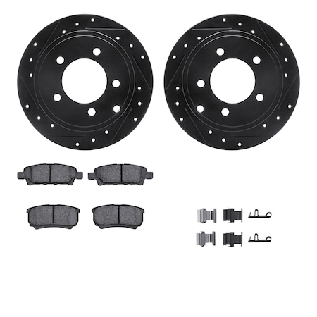 Dynamic Friction Co DFC Brake Rotor - Dimpled & Slotted - Black w/5000 Brake Pads & HW Kit 8512-39031