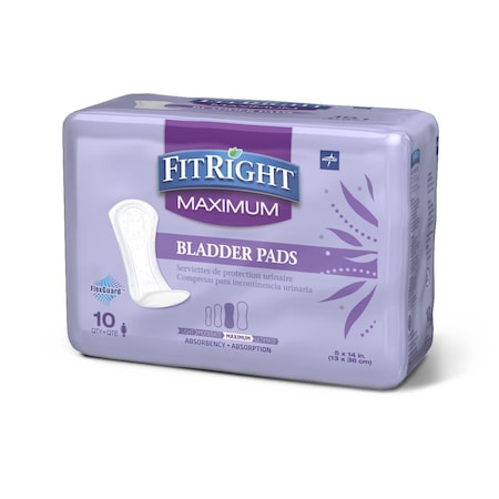 Medline FitRight ActivEdge Bladder Control Pad, Maximum, 5in x 14in, 10PK FBC1030Z