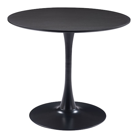 Homeroots 35" Black Wood and Steel Pedestal Base Round Top Dining Table 602235