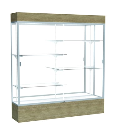 Ghent 80''H x 72''W x 16''D Reliant Driftwood Oak Display Case w/ Mirror Back & Satin Frame 2176MB-SN-DK