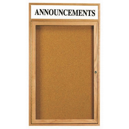 Aarco Enclosed Bulletin Board Red Oak Frame w/ a High Gloss Clear Lacquer Finish, 48''Hx36''W OBC4836RH