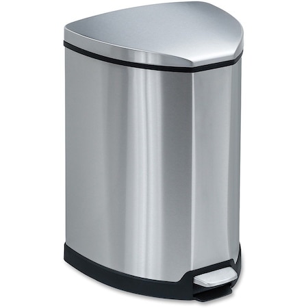 Safco Step-On Waste Receptacle, Triangular, Stainless Steel, 4 gal, Chrome/Black 9685SS