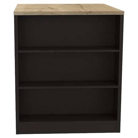 Homeroots 36in Natural and Black Wood Kitchen Island With Storage 477892