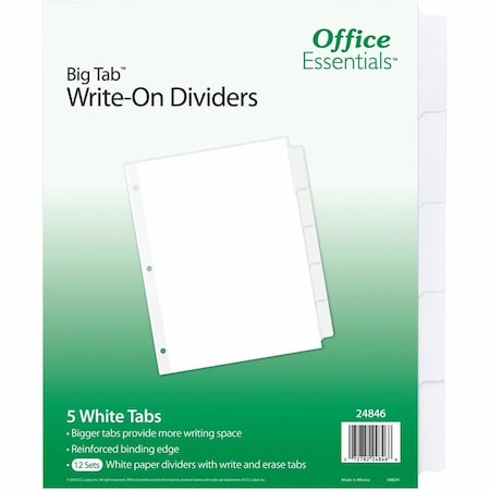 Office Essentials Big Tab Write-On Tab Dividers, 5 W, PK12 24846