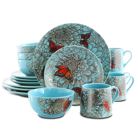 Elama Butterfly Garden 16 Piece Stoneware Dinnerware Set ELM-BUTTERFLY-GARDEN