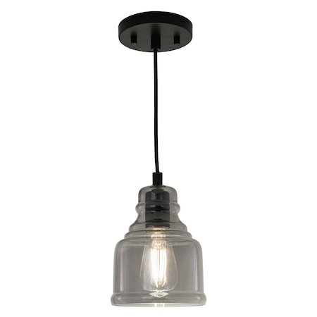 Vaxcel Millie Matte Black Mini Pendant Ceiling Light Smoke Gray Bell Glass P0378