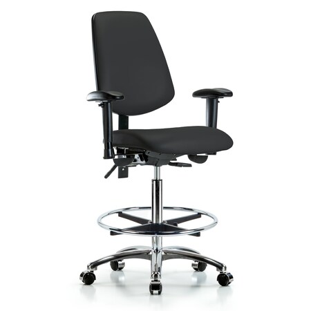 Blue Ridge Ergonomics High Bench Chair Adjustable Arms, 26" to 35-1/2" Height, Vinyl, Black BR-VHBCH-MB-CR-T0-A1-CF-CC-8540