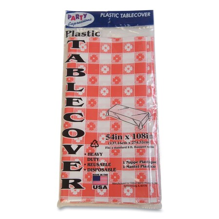 Tablemate Table Set Rectangular Table Covers, Heavyweight Plastic, 54" x 108", Plaid Red/White, 6PK TBL549RDG