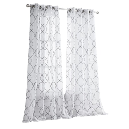 Homeroots 84” Silver Trellis Pattern Embroidered Window Curtain Panel 473337