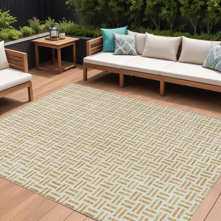 Homeroots 10' X 14' Gold And Ivory Geometric Washable Indoor Outdoor Area Rug 614748