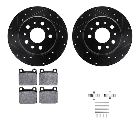 Dynamic Friction Co DFC Rotors-Drilled & Slotted-Black w/ 5000 Advanced Brake Pads Incl Hdw 8512-63009