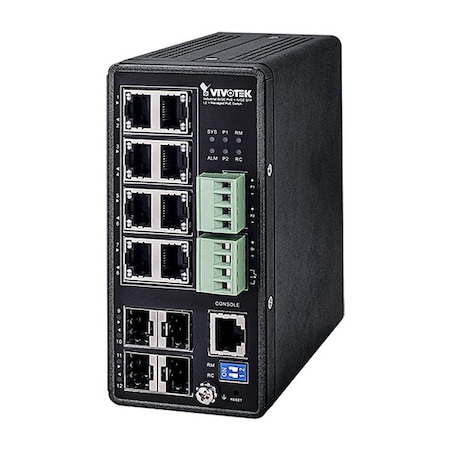 Vivotek Industrial VivoCam L2 Managed PoE Switch, 8xGE PoE + 4xGE SFP AW-IHT-1271