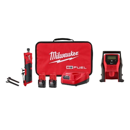Milwaukee Tool M12 FUEL Die Grinder Kit + M12 Ratchet 2486-22, 2457-20