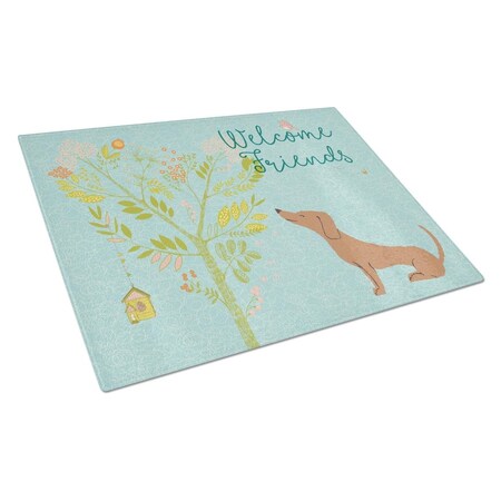Carolines Treasures Welcome Friends Red Dachshund Glass Cutting Board, Large BB7631LCB