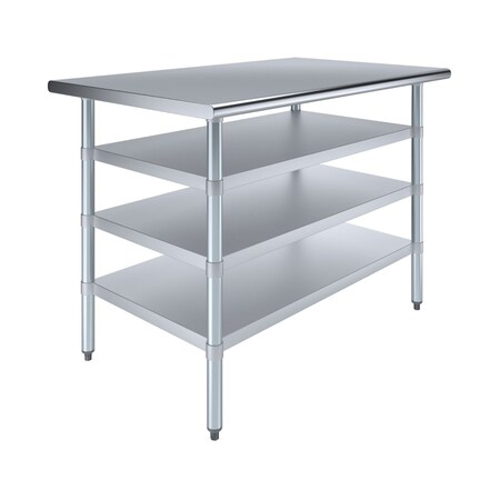 Amgood 30in D x 48in L Stainless Steel Table, Three Undershelves AMG WT-3048-3SH-Z