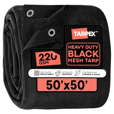 Tarpex Heavy Duty Tarp, 50 ft x 50 ft, 220 GSM, Black, Polyethylene BMT-TA-5050