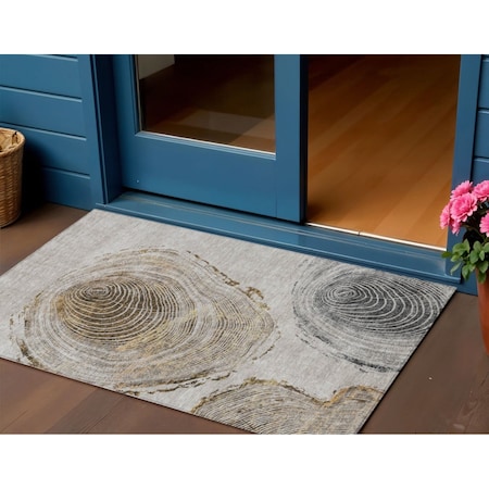 Homeroots 3' X 5' Taupe Gray And Brown Abstract Washable Indoor Outdoor Area Rug 582806