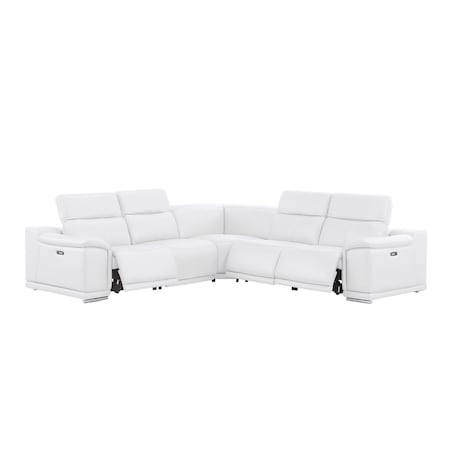 Homeroots White Leather Power Reclining L Shaped Five Piece Corner Sectional 643952