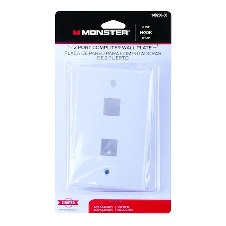 Monster Cable Just Hook It Up White 2 gang Plastic Keystone Wall Plate 140236-00