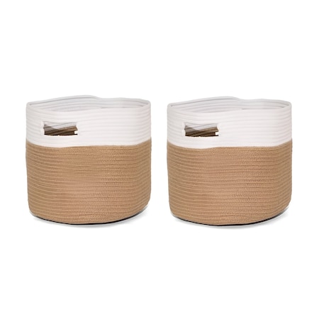 Homeroots Set of Two White and Natural Jute Rope Baskets, 2PK 399242