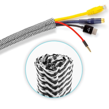 Maximm 25ft 1/2" Split Wire Loom Cable Protector, Black/White SCW-25FT-.50-BW-1PK