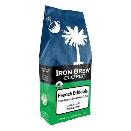 Iron Brew Coffee, Dark Ethiopia, Bag, Caffeinated, Whole Bean, 12.5 oz ODE12WB