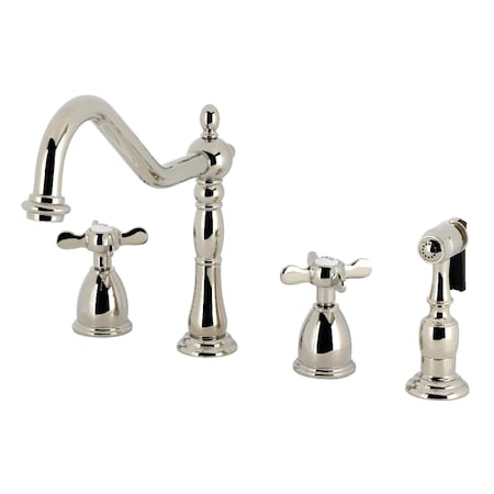 Kingston Brass Double-Handle Widespread Kitchen Faucet with Brass Sprayer, Polished Nickel KB1796BEXBS