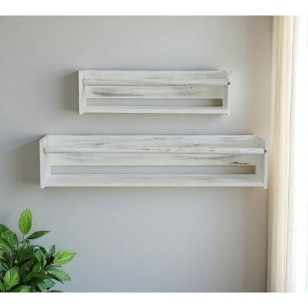 Homeroots Set Of Two White Wood Wall Mounted Floating Shelves 634534