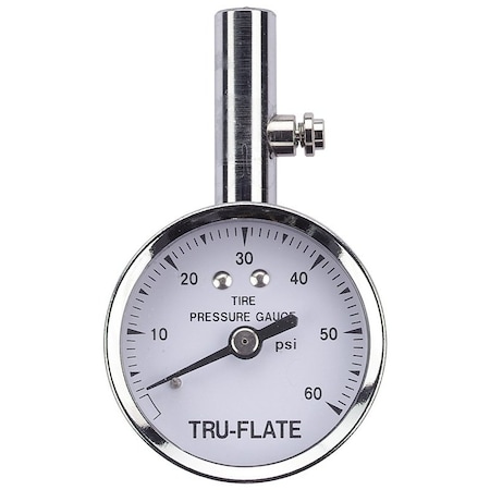 Tru-Flate Tire Gauge, 10 to 60 psi, Steel Gauge Case 17-551