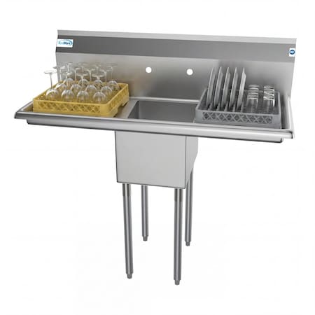 Koolmore 1 Compartment Stainless Steel NSF Commercial Kitchen Prep & Utility Sink with 2 Drainboards SA121610-16B3