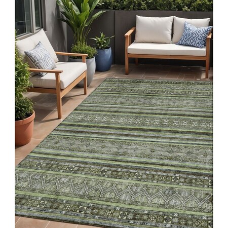 Homeroots 5' X 8' Olive Green Gray And Fern Green Southwestern Washable Indoor Outdoor Area Rug 615969
