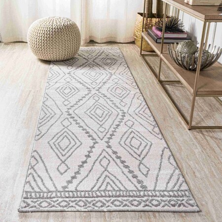 Jonathan Y Rih Moroccan Style Diamond Ivory/Gray 2 ft. x 10 ft. Runner Rug MOH306A-210