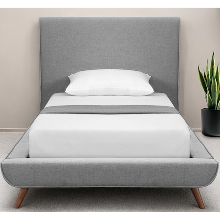 Homeroots Gray Solid Wood Twin Upholstered Linen Bed 544846