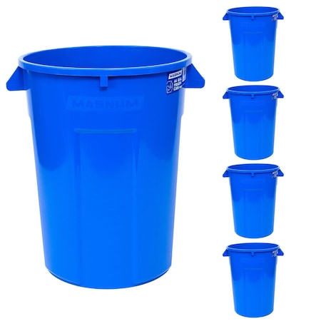 Magnum Tool 44 Gallon Trash Can, High-Vis Blue, Construction Grade, Heavy Duty Plastic, 5PK CMTC-C000-44B05