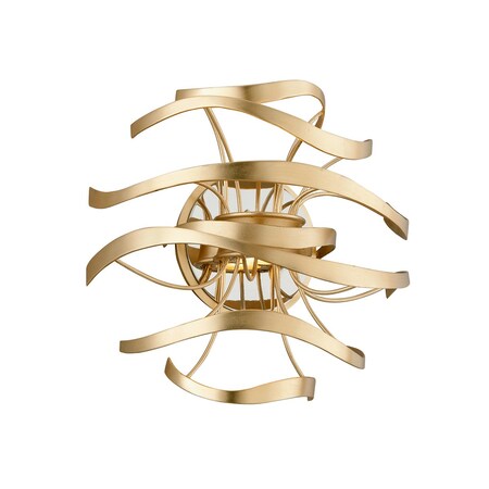 Corbett Lighting Calligraphy 2 Light Wall Sconce 12 In. Gold Leaf W Polished Stainless 216-12-GL/SS