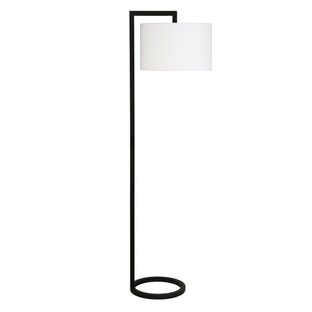 Homeroots 64" Black Traditional Shaped Floor Lamp With White Frosted Glass Drum Shade 523490
