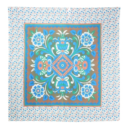 Homeroots 88" X 84" Brown Blue And White Floral Cotton Hanging Tapestry 397427