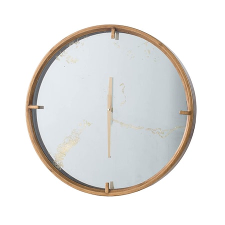 Homeroots 2" Round Gold Wood Analog Wall Clock 401313