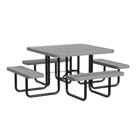 Leisure Craft Square Picnic Table, Gray, In Ground Mount, 46 in T46SQIG-GRAY